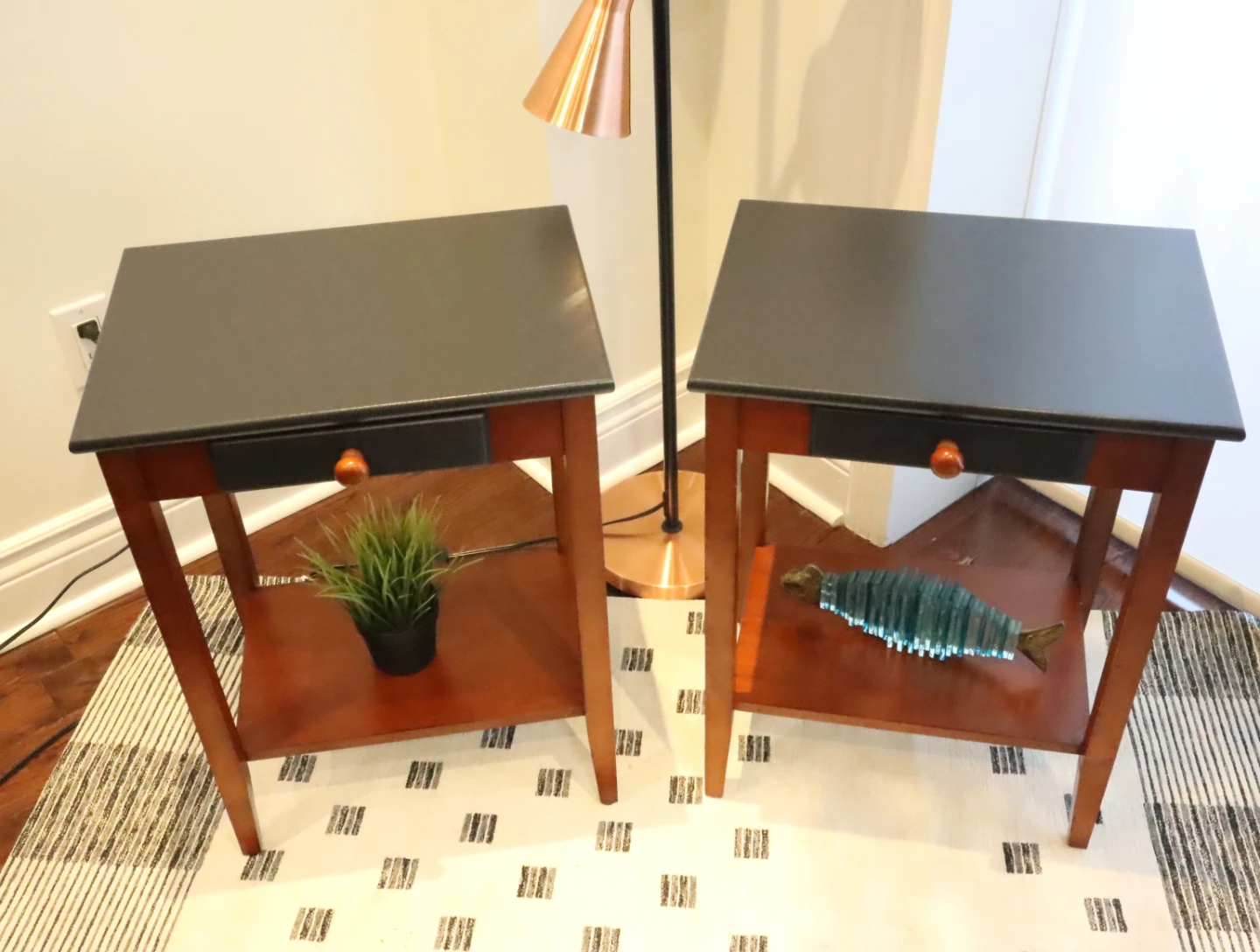 Pair of Black/Brown End Tables, Night Stand - photo 2