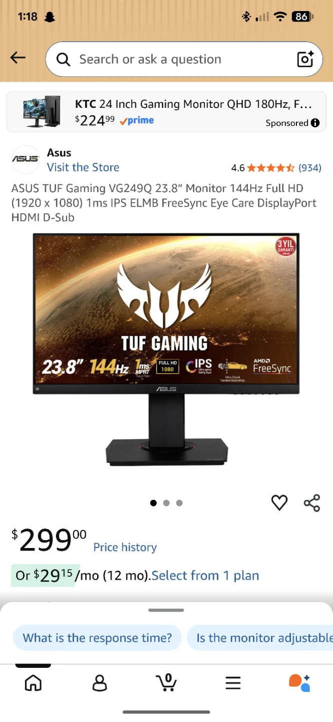 ASUS TUF Gaming VG249Q 23.8" Monitor
