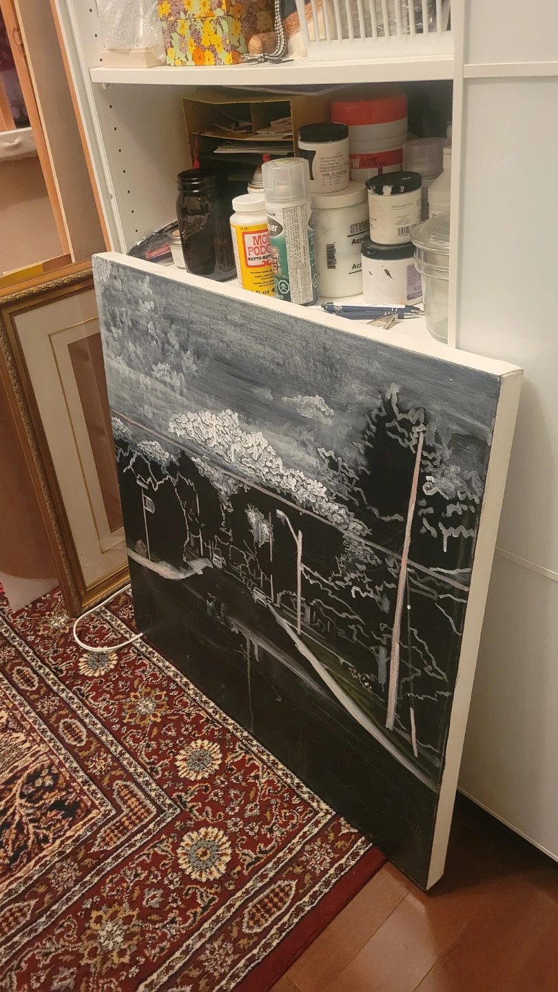 Original Night Landscape Painting. Art. Hamilton Street Scene
