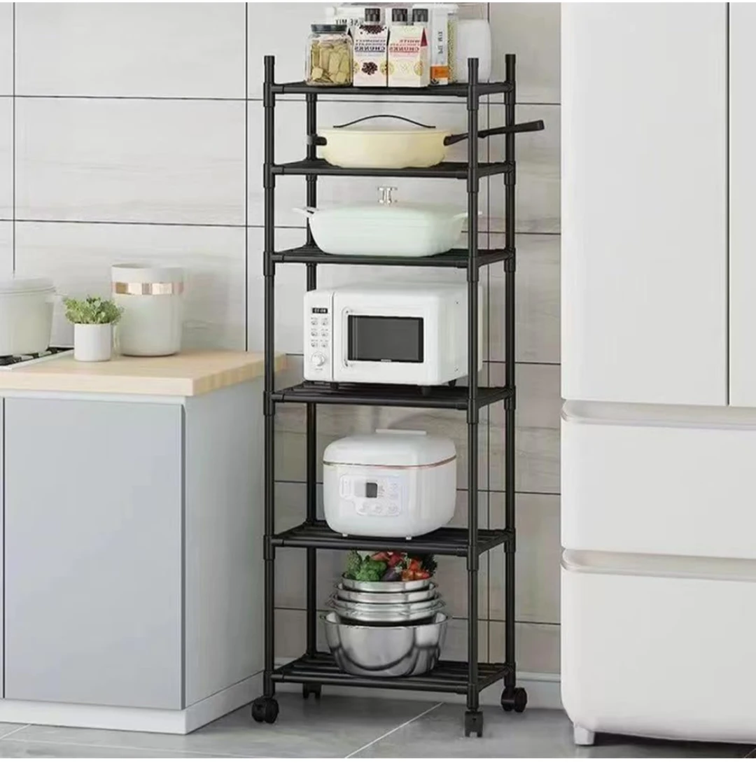 Black 5-Tier Kitchen Storage Shelf on Wheels