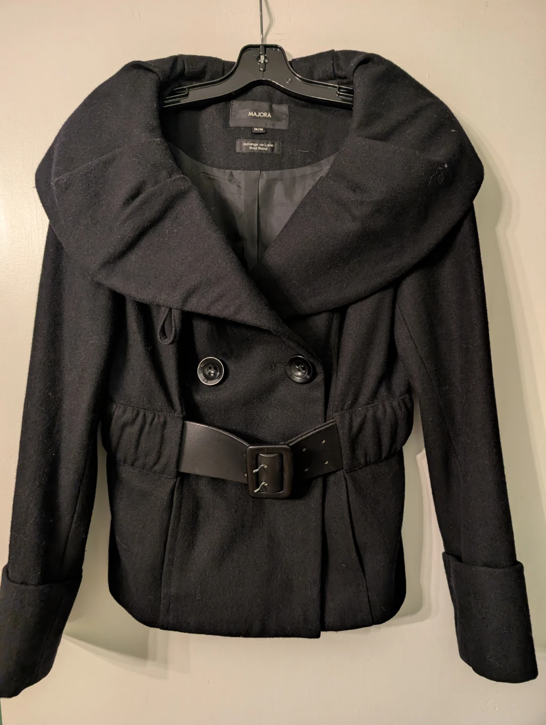 Y2K Black Double-Breasted Wool Blend Peacoat