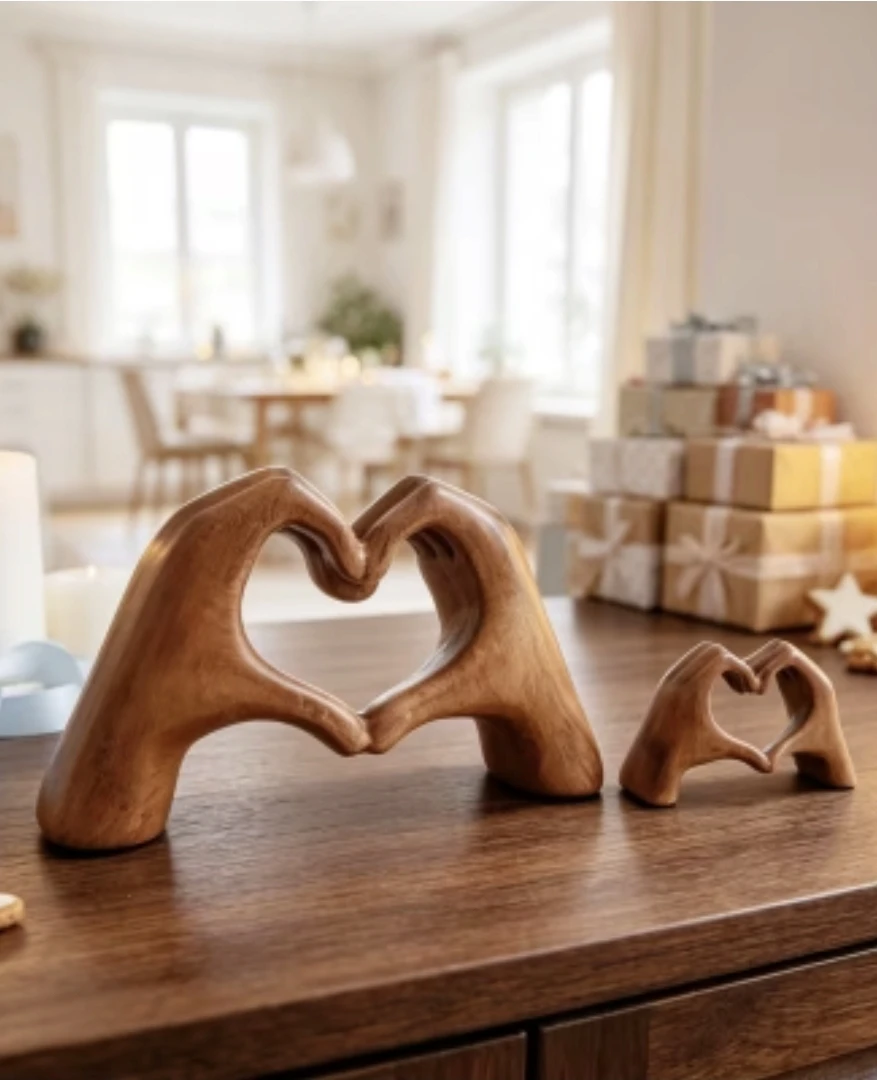 Love - Heart Hands Wooden Sculpture Décor  2 pcs set *new