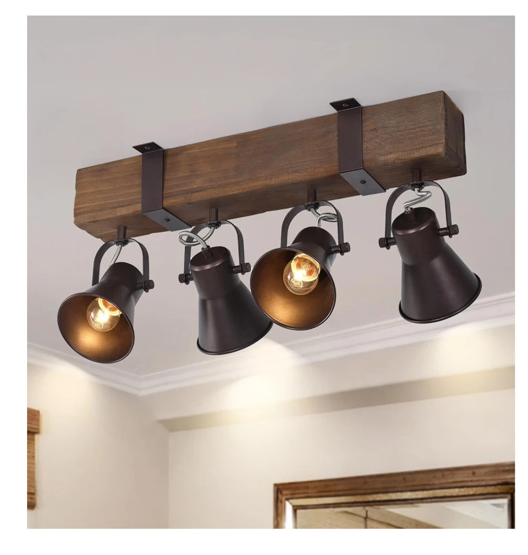4-Light Rustic Farmhouse Wooden Track Ceiling Light