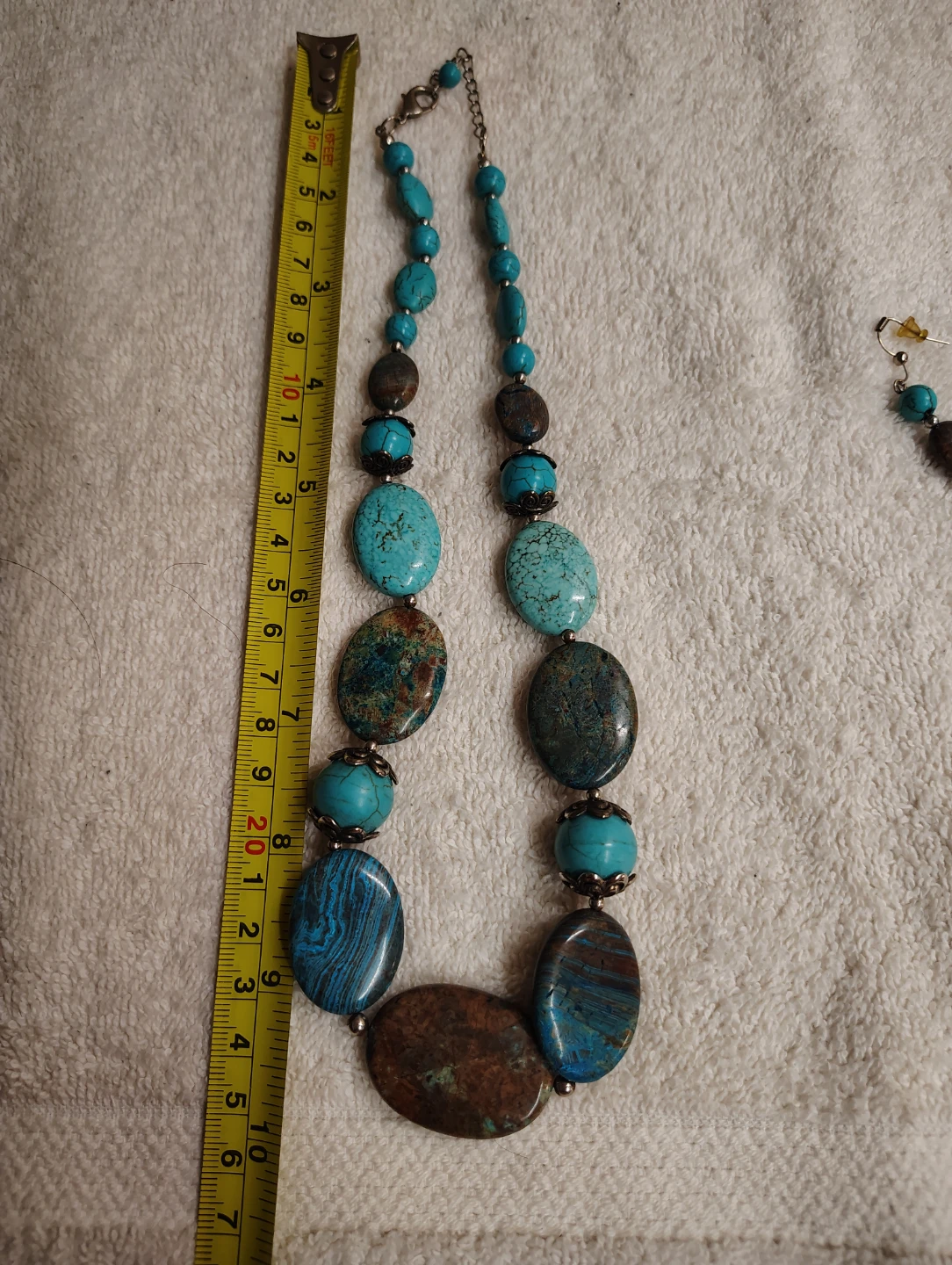 Turquoise and Stone Beaded Necklace and Earring Set