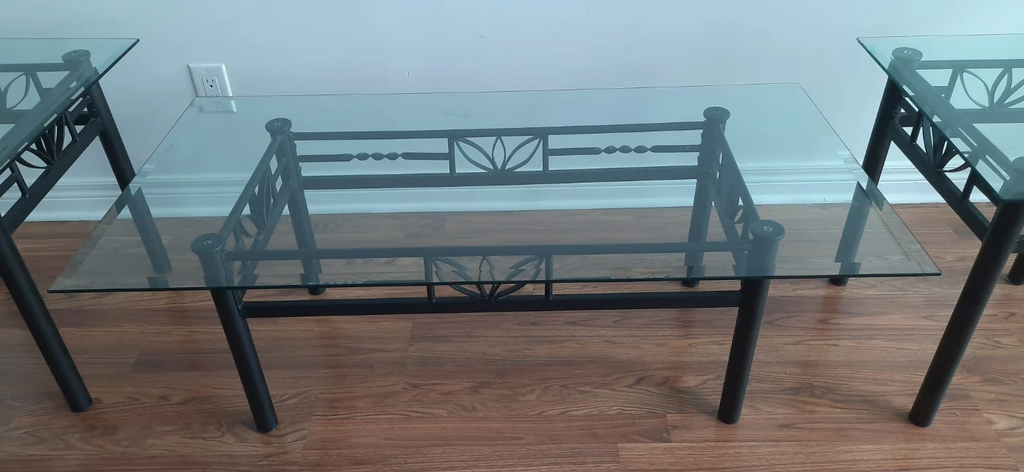 3-Piece Black Metal and Glass Table Set - photo 4
