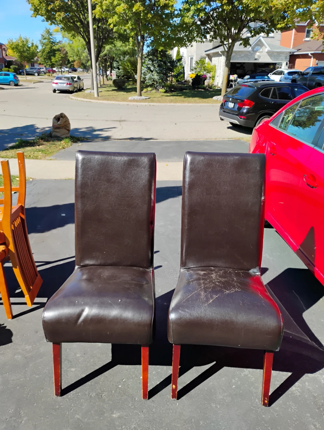 Set of Two Dark Brown Faux Leather Dining Chairs