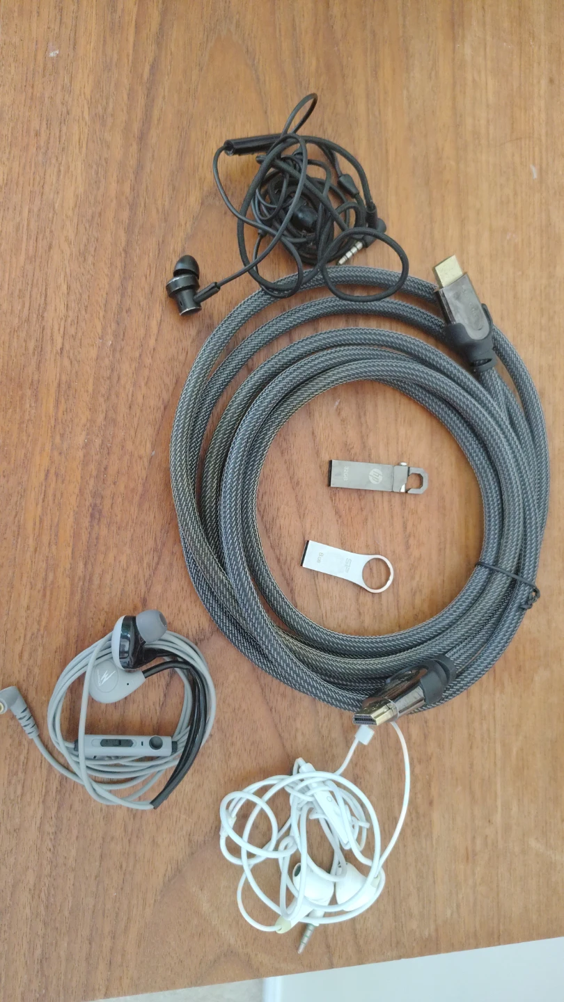 Assorted Tech Bundle: Headphones, Cable and USB Drives