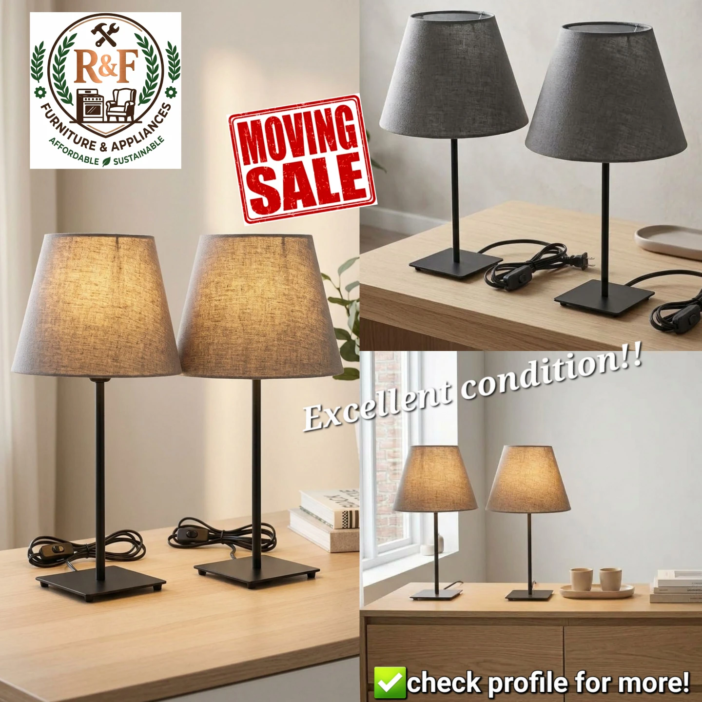 ✴️ Set of Two IKEA Table Lamps, Grey Top