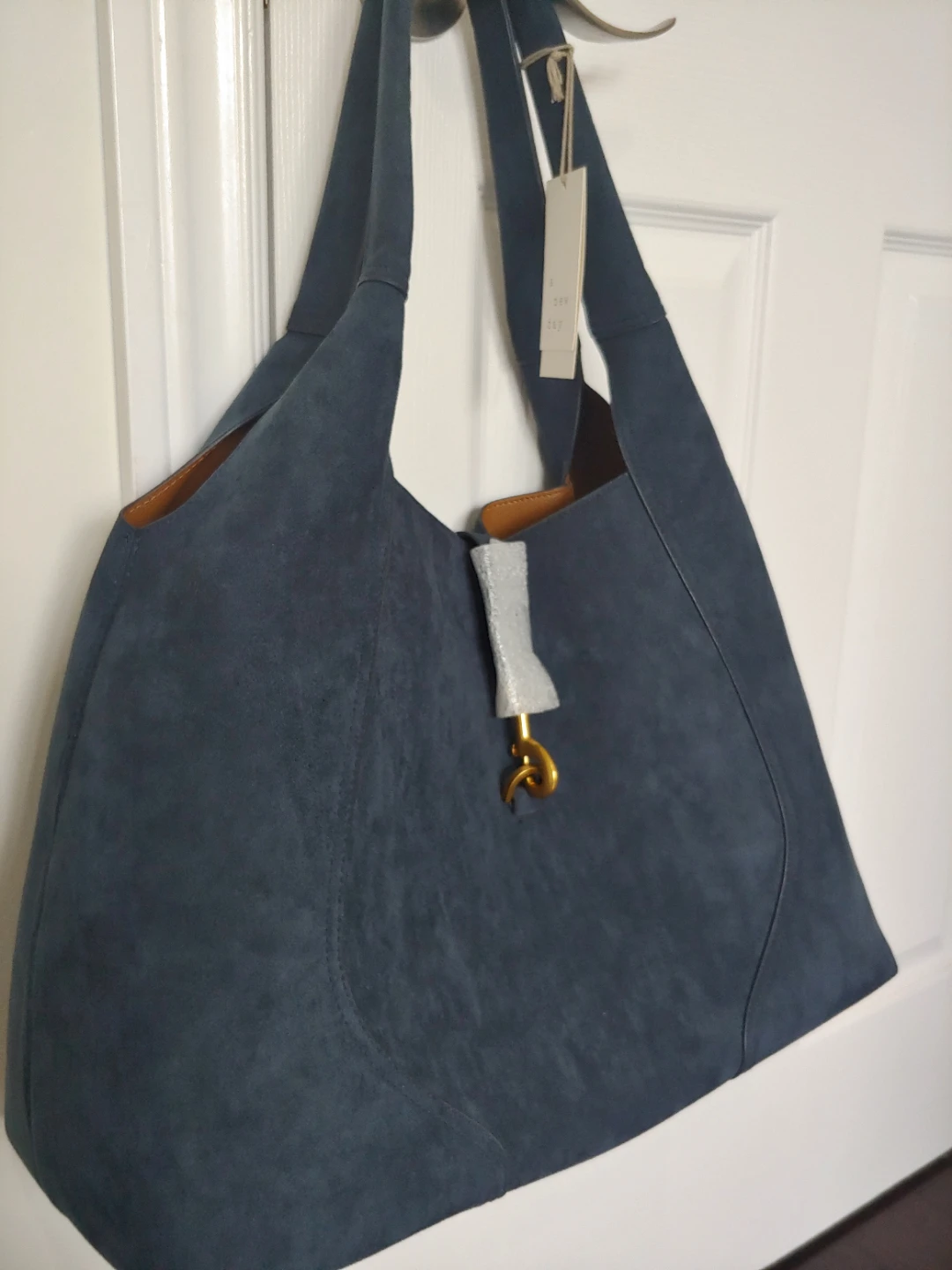 Faux Suede Slouchy Shoulder Tote Bag - Blue - photo 5