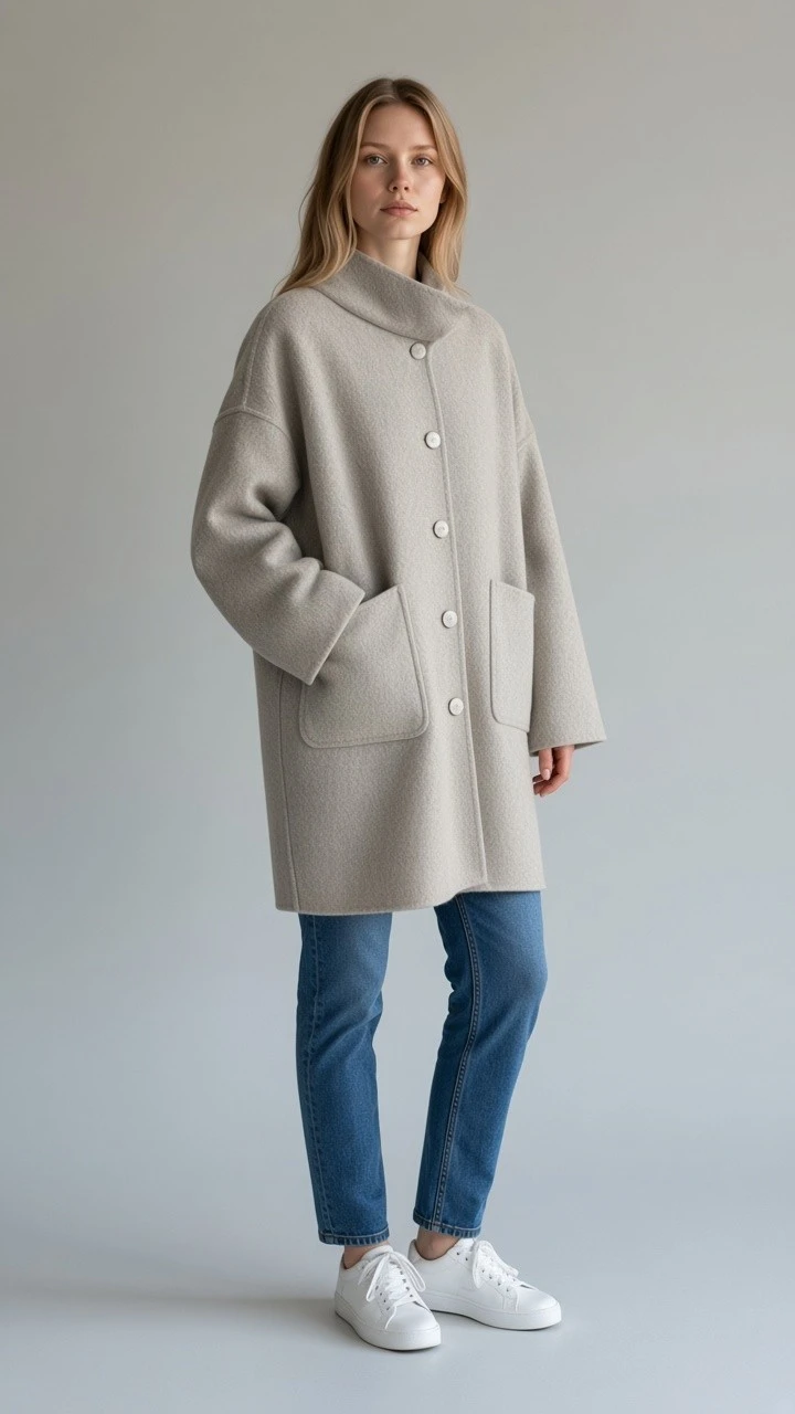 Beige Wool Blend Oversized Coat