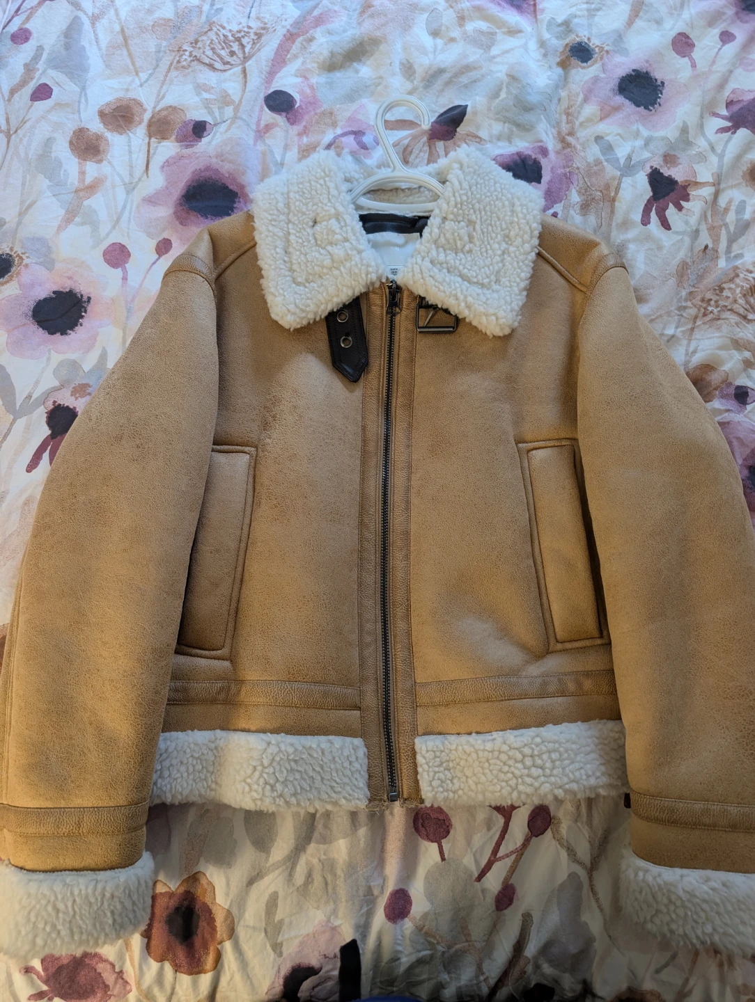 H&M Tan Faux Shearling Aviator Jacket