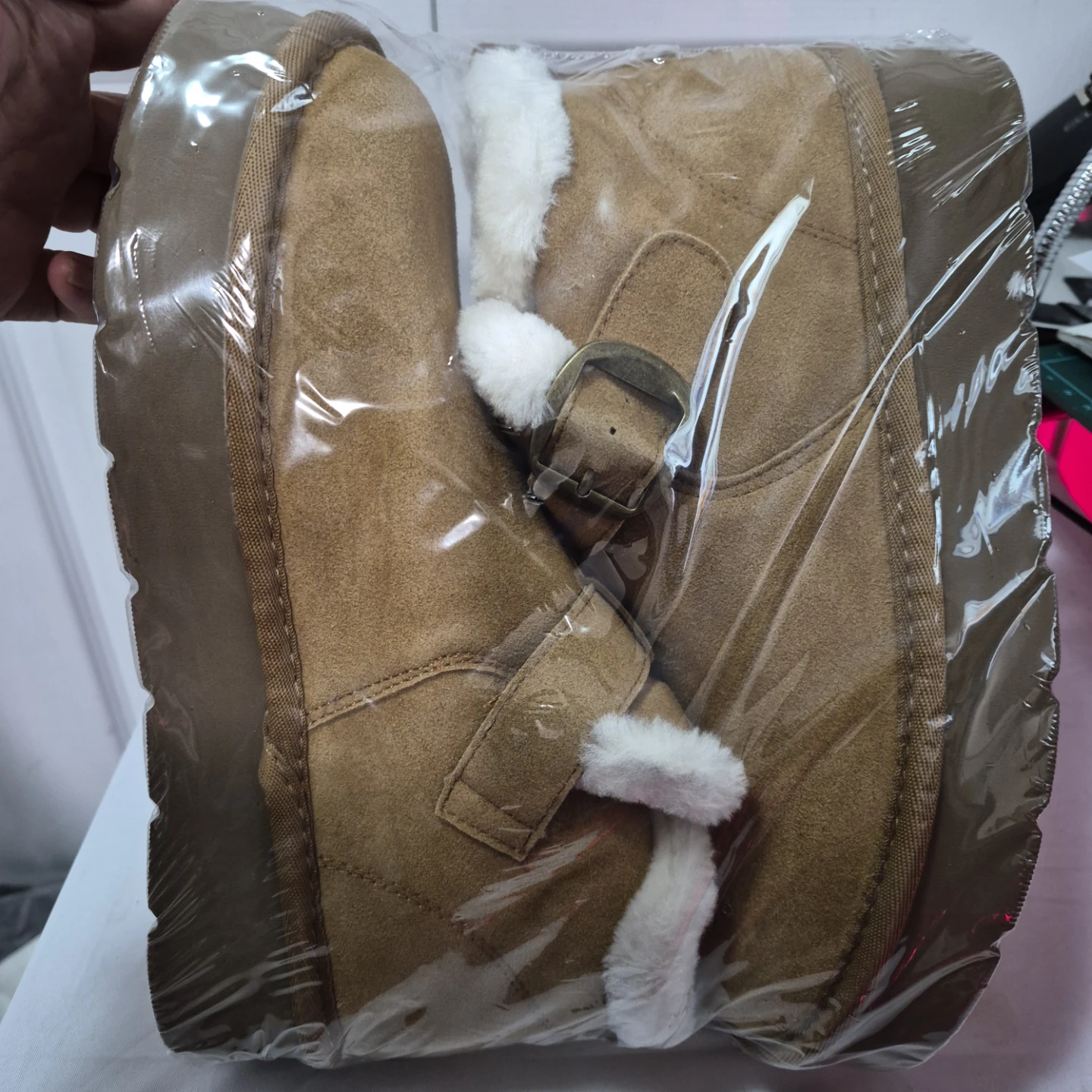 #9 Tan Faux Suede Buckle Ankle Boots with Faux Fur Lining - photo 5