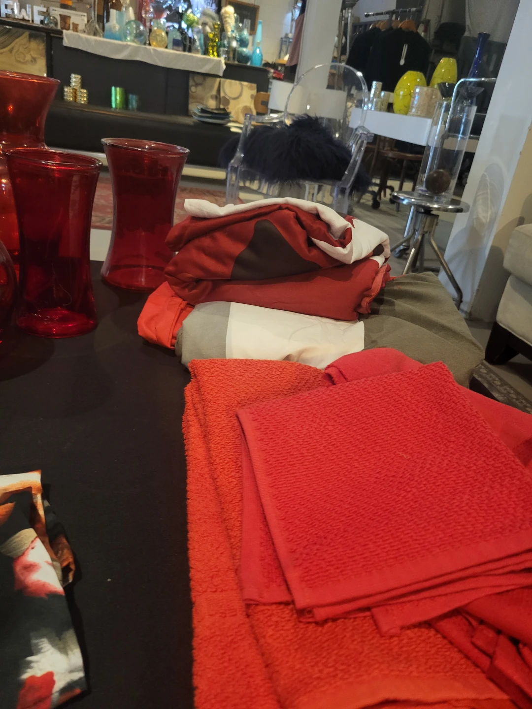 Assorted red home decor and table setting items - photo 3