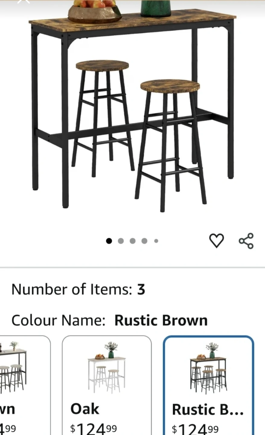 Rustic Brown 3-Piece Bar Table and Stools Set