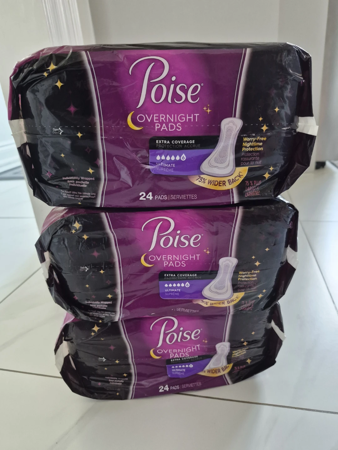 Poise Overnight Pads (24 Pack) - BRAND NEW 3 packs - photo 3