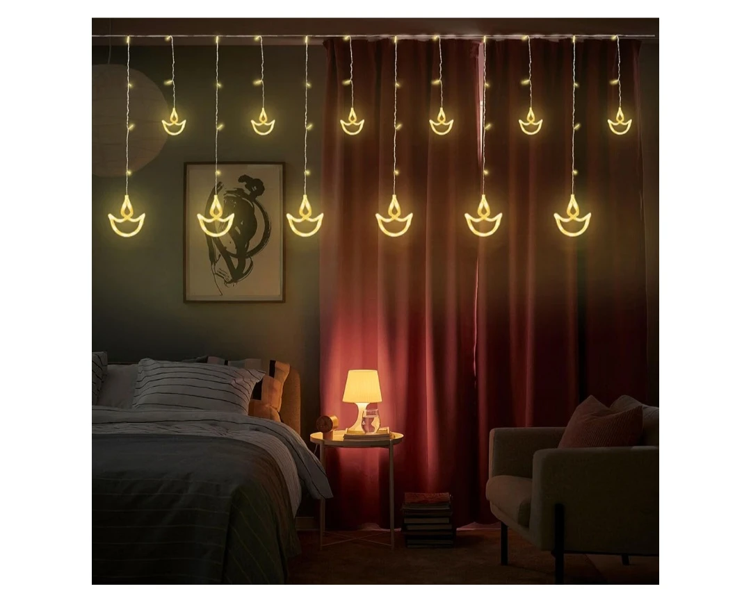 Diwali Diya Curtain LED String Lights