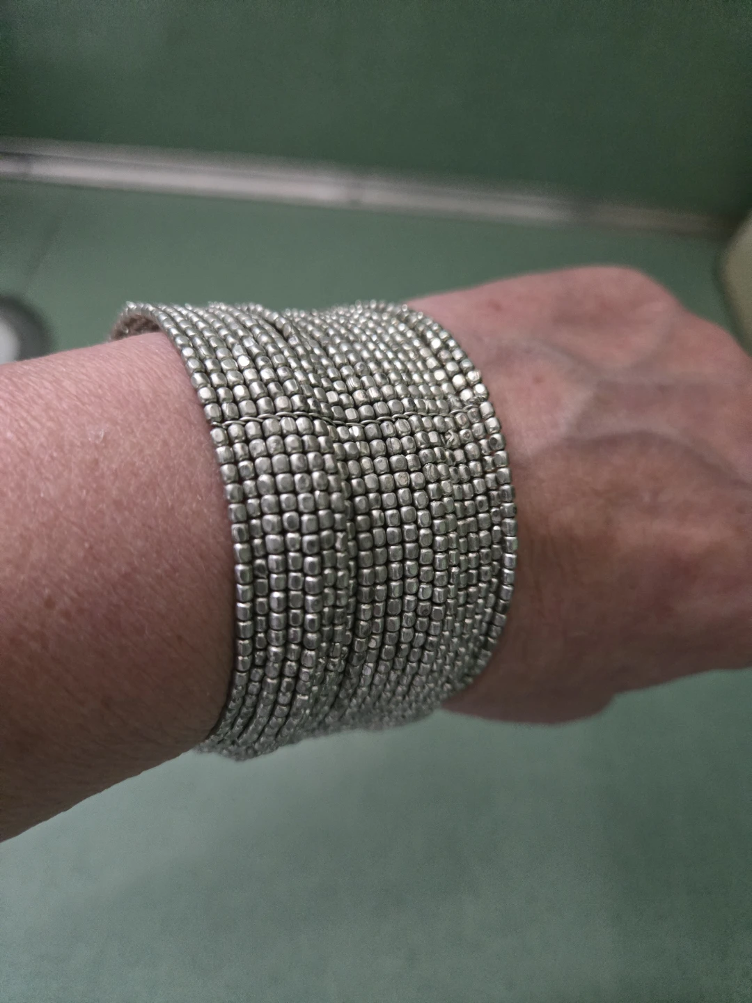 Silver-Tone * BANGLE OPEN CUFF BRACELET * Plaited Seed Beads