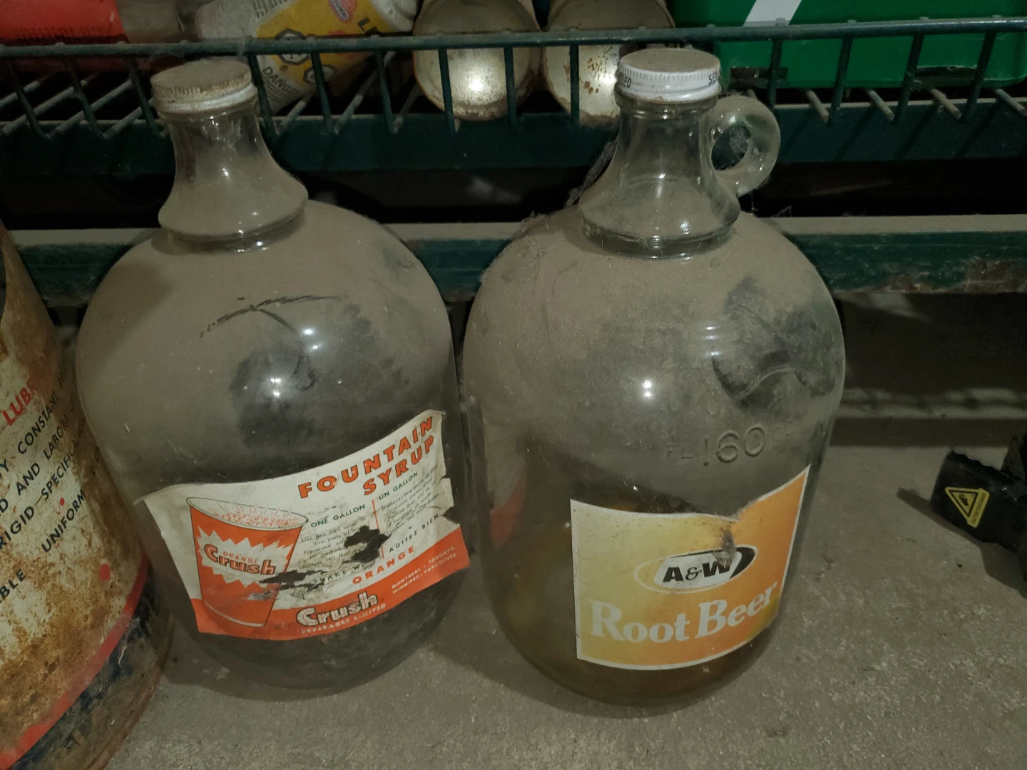 Vintage Crush and A&W Fountain Syrup Glass Jugs