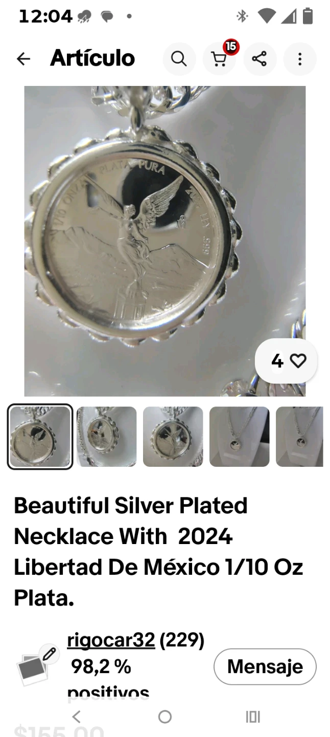 2024 Libertad 1/10 Oz Silver Plated Coin Necklace