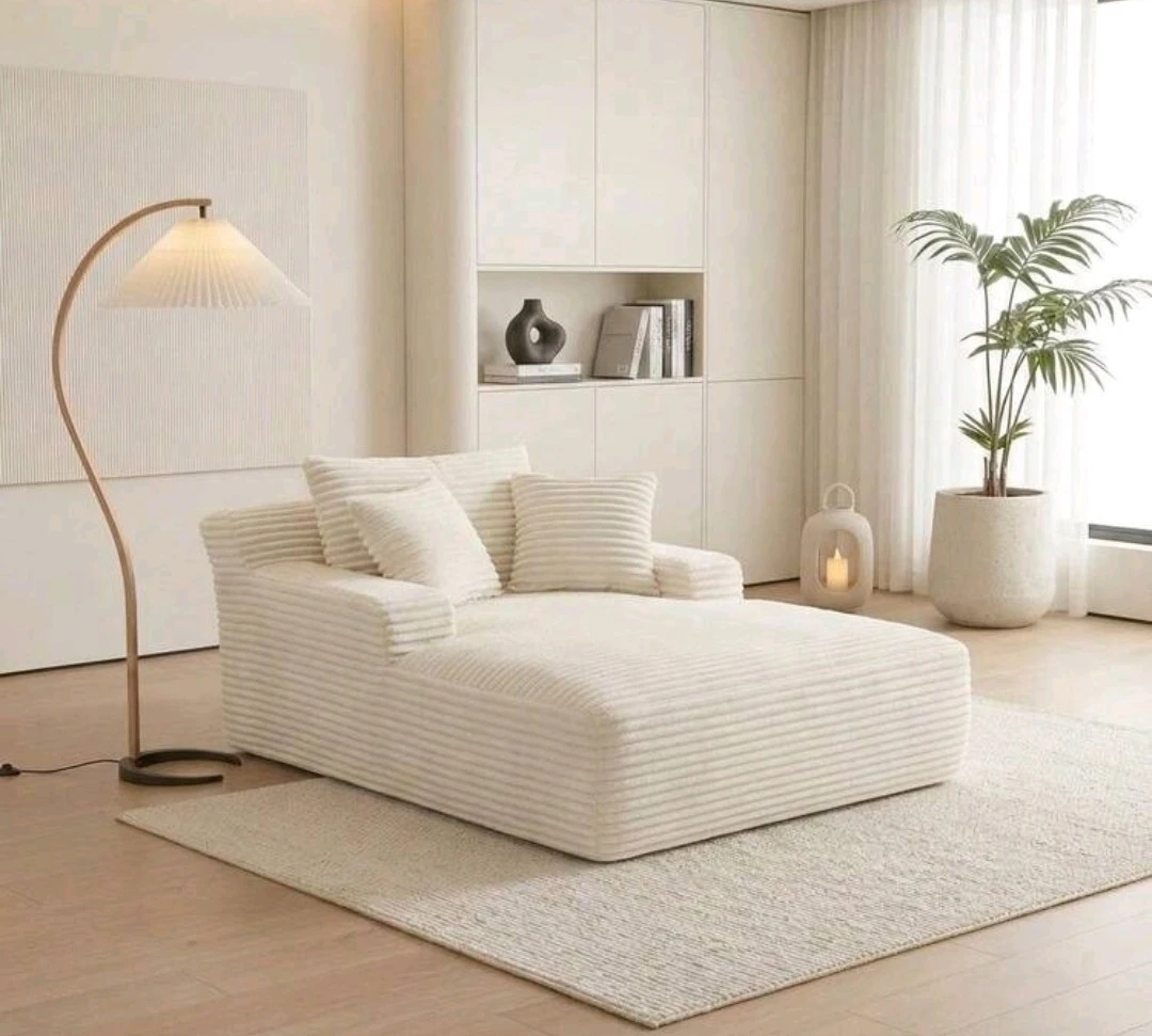 Cream Corduroy Chaise Lounge