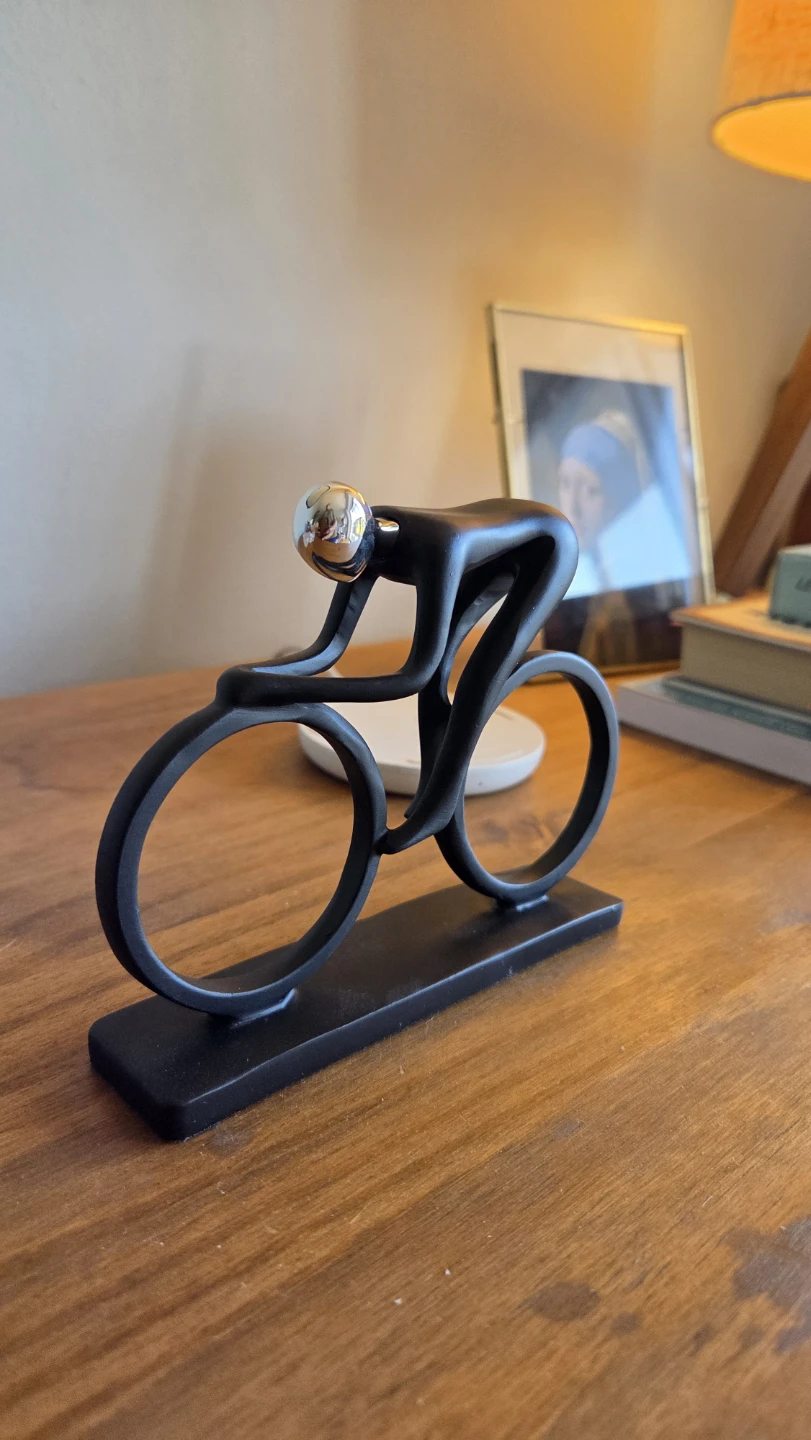 Minimalist Cyclist Sculpture Desk Decor – Black & Silver *new