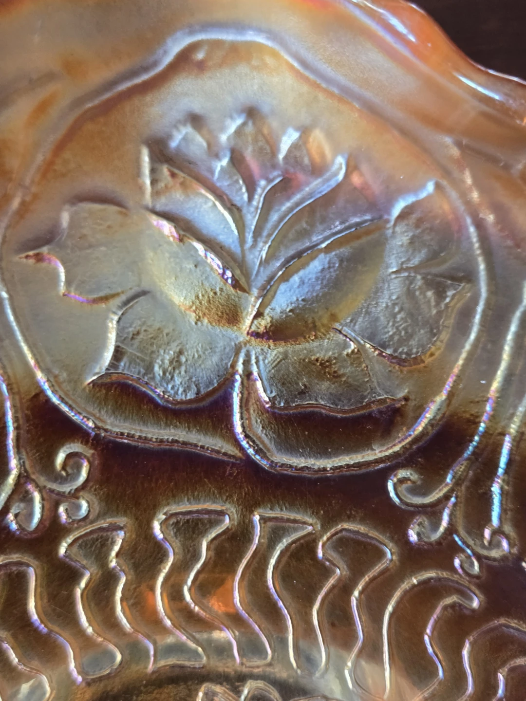 Antique Carnival Glass "Dragon & Lotus" 3-Footed Bowl - photo 3