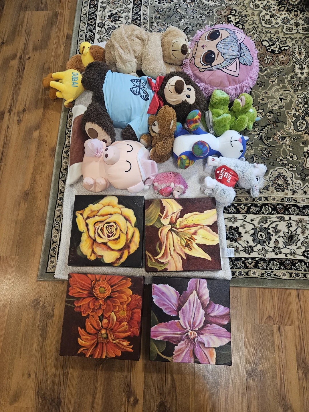 Set of 4 Floral Canvas Wall Art Prints and some dolls - photo 3