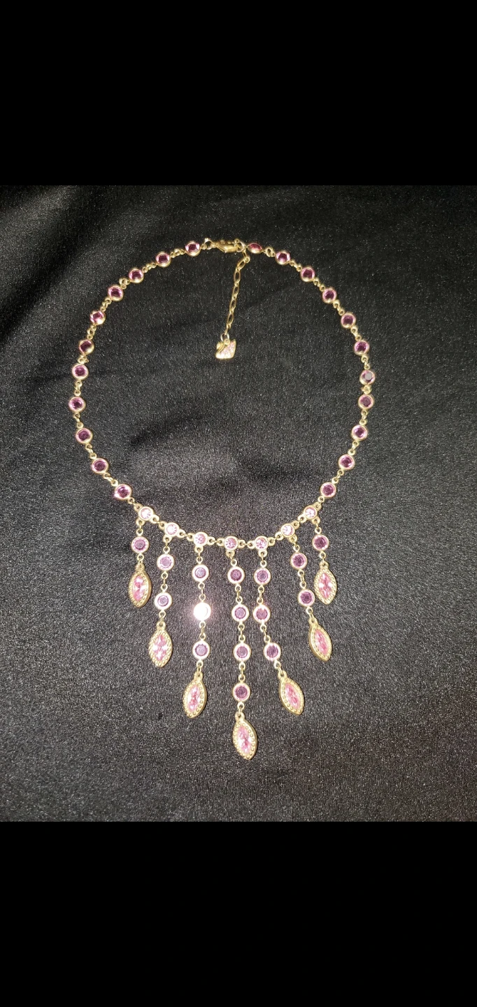 Vintage Swarovski Gold-Tone Pink Crystal Necklace