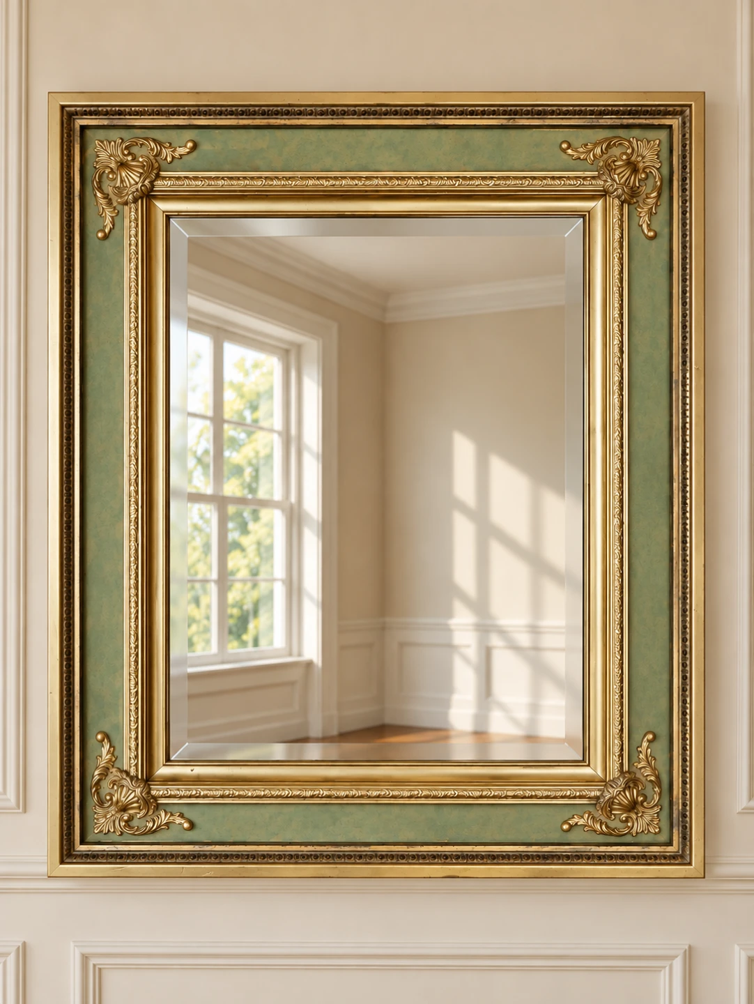Vintage 30s Ornate Gold and Sage Green Wall Mirror - photo 5