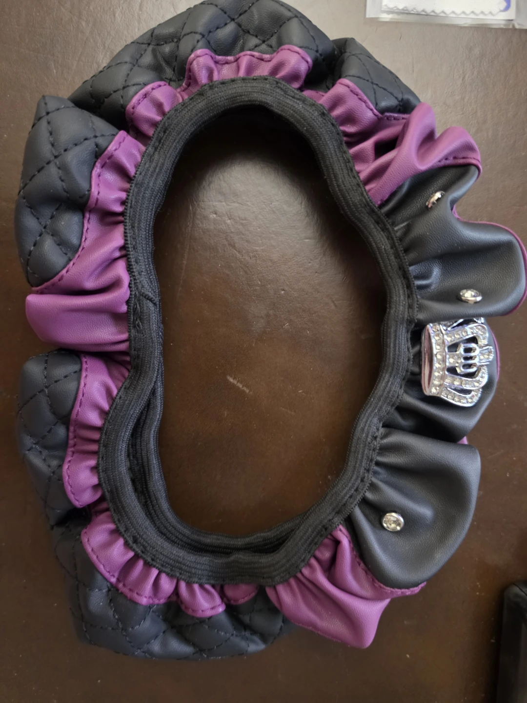 Quilted Steering Wheel Cover with Rhinestone Crown - photo 2