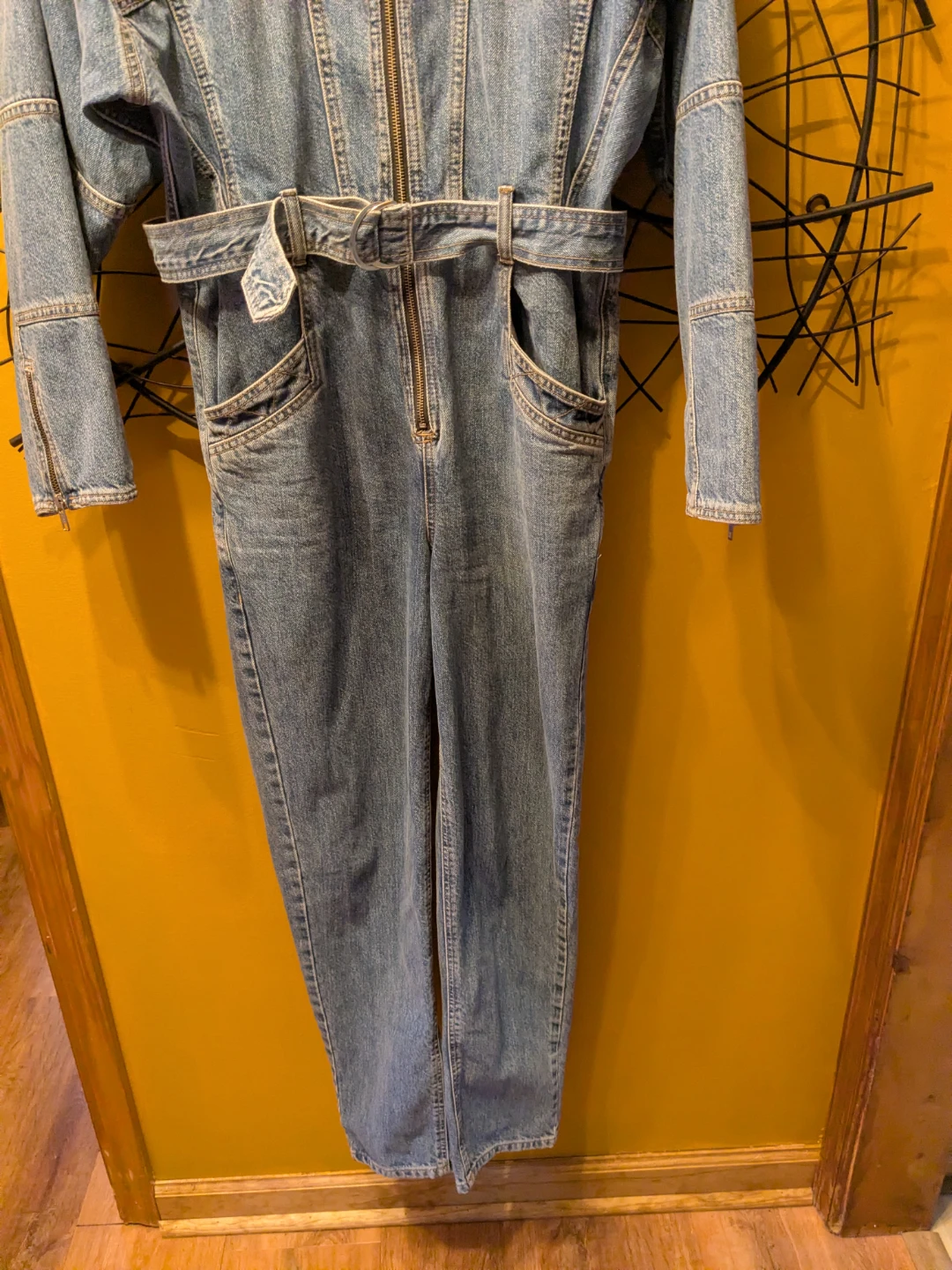 Topshop Denim Belted Zip-Front Boiler Jumpsuit Size 4 - photo 2