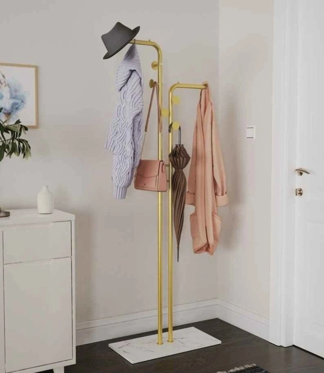Luxury Gold Double Rod Coat Rack with Marble Base - photo 5