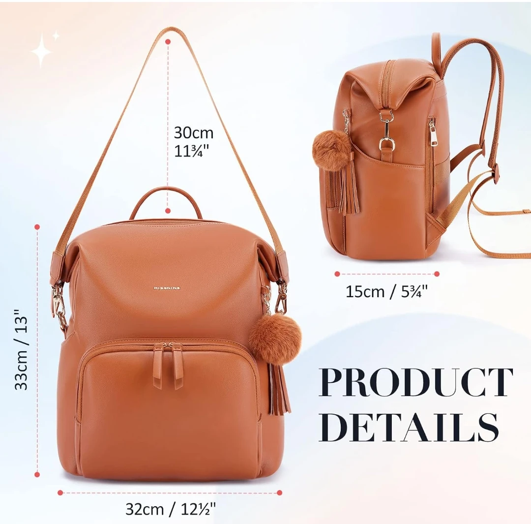 MISSNINE Brown Faux Leather Backpack