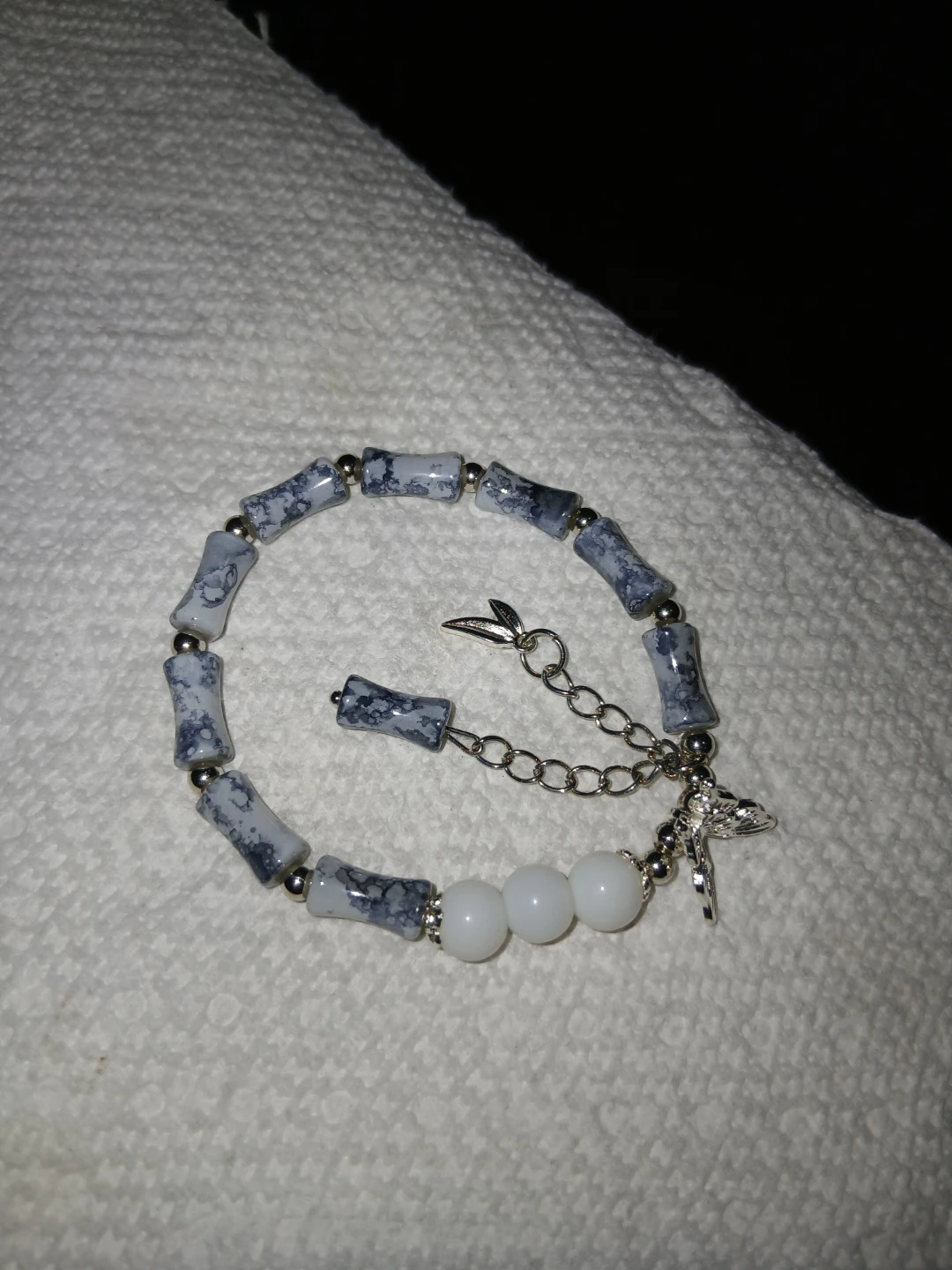 Blue and White Beaded Butterfly Bracelet - photo 4