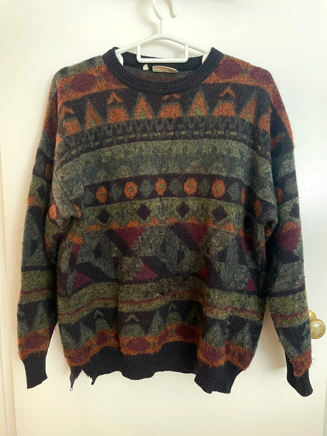Vintage Patterned Wool Blend Sweater (L) - photo 2