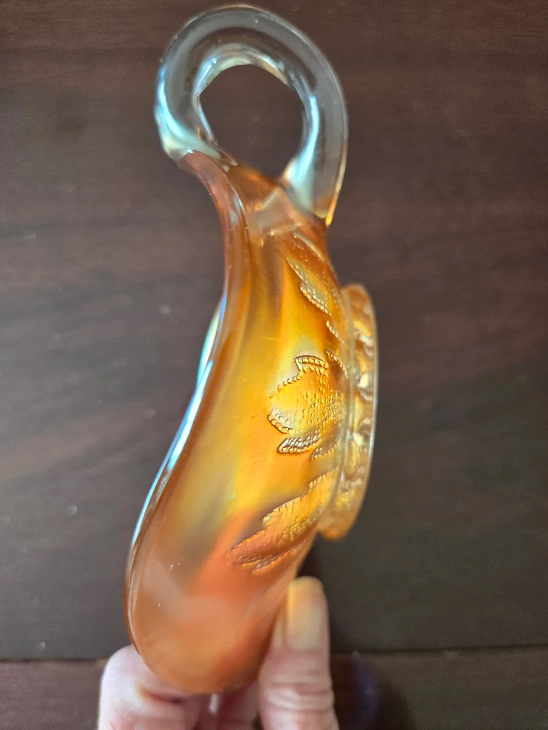 Vintage Carnival Glass Leaf Rays Handled Nappy Candy Dish - photo 3