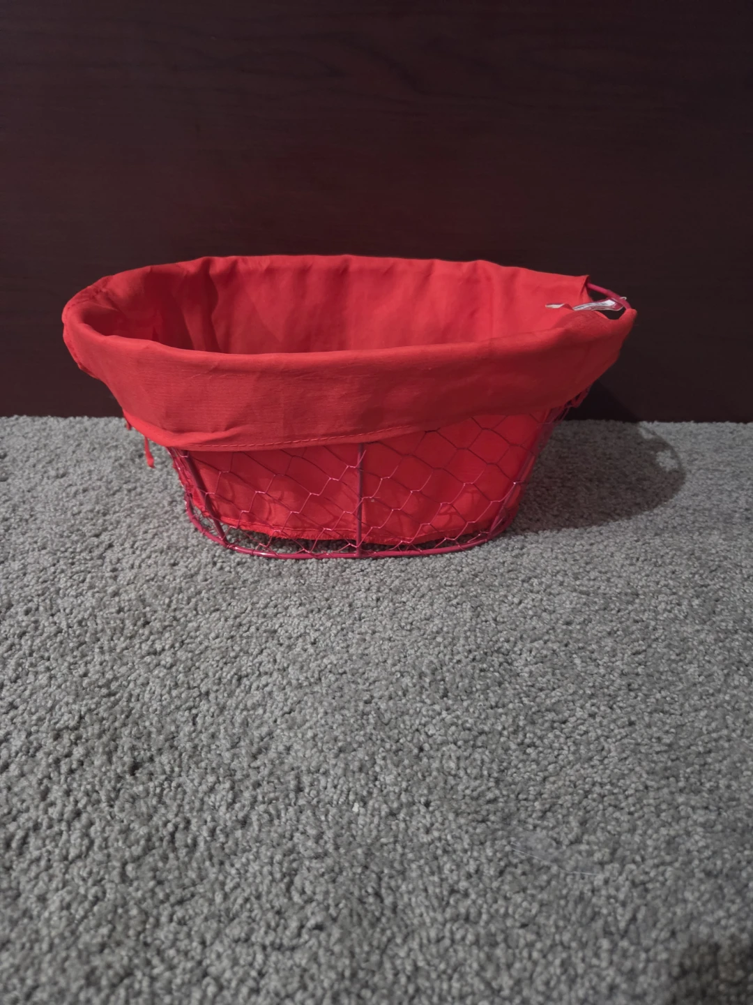 Red Wire Storage Basket with Fabric Liner