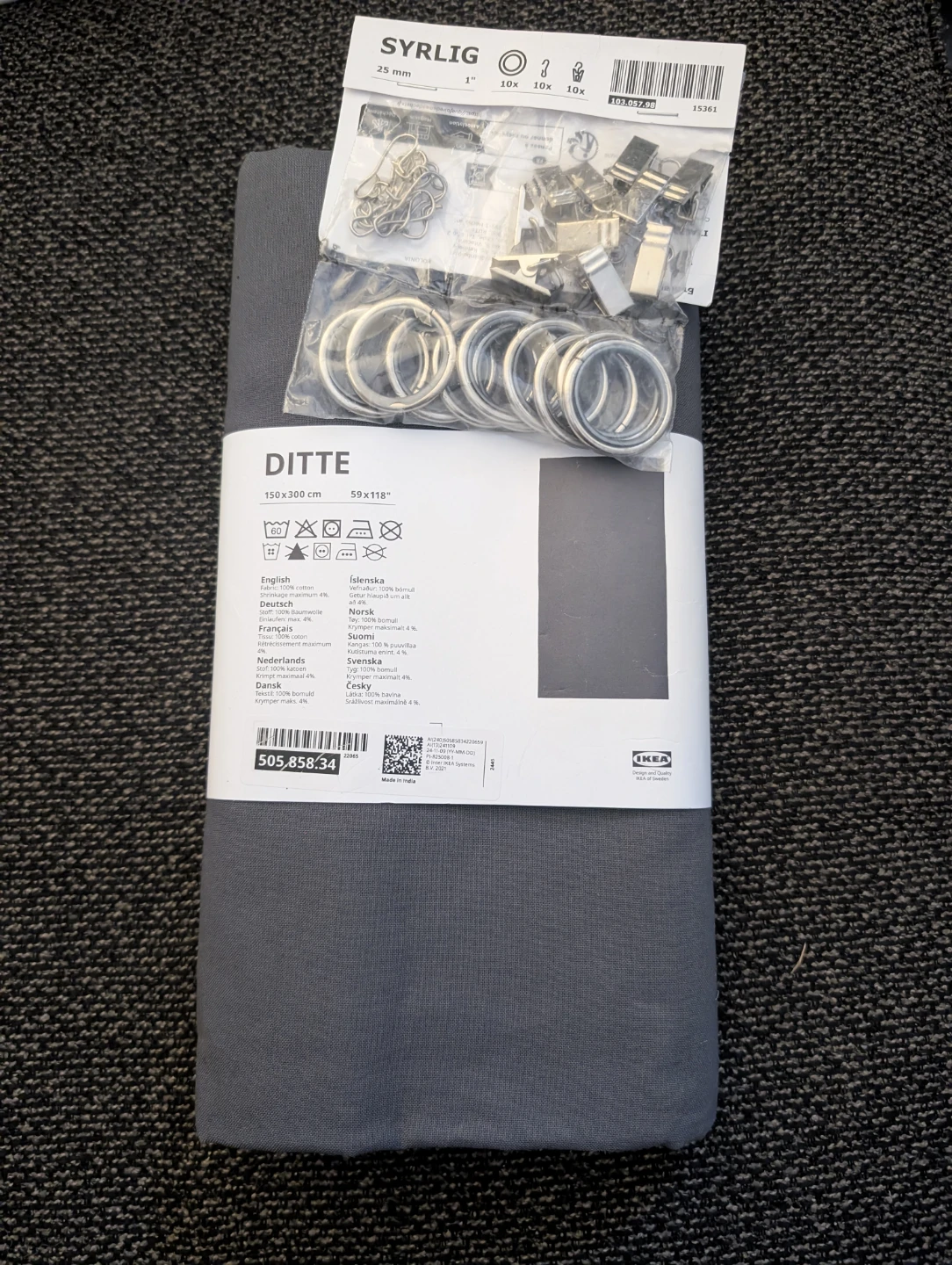 IKEA DITTE fabric and SYRLIG curtain rings