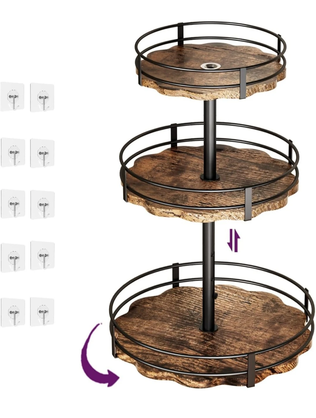 3-Tier Rustic Wood Rotating Organizer Lazy Susan....NEW