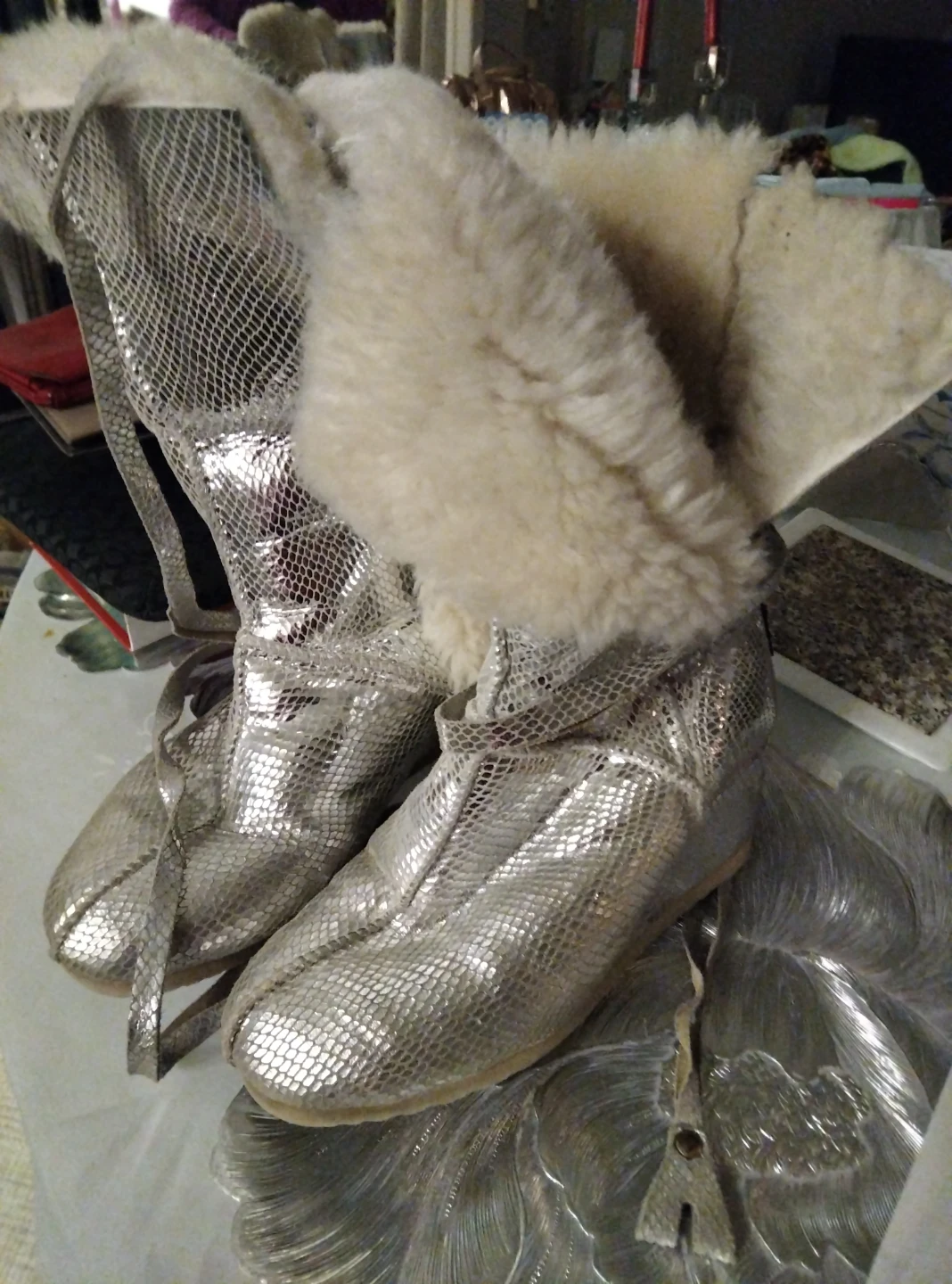 Lfa Silver Metallic Boots lined with real fur