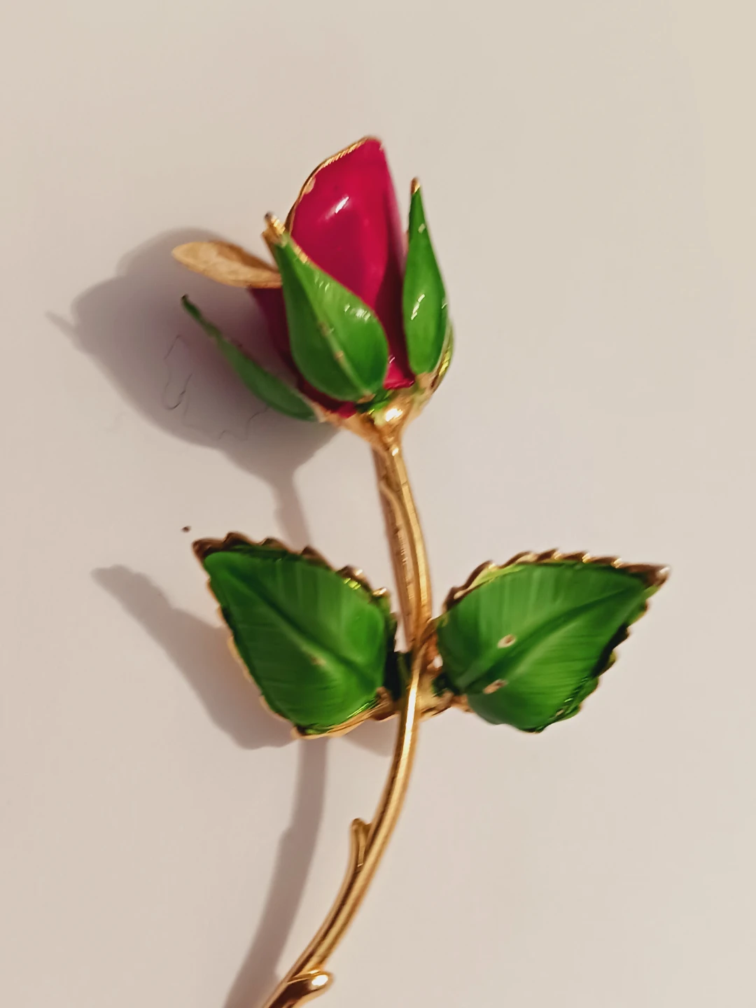 Gorgeous Green & Red Enameled Rose Brooch - photo 4