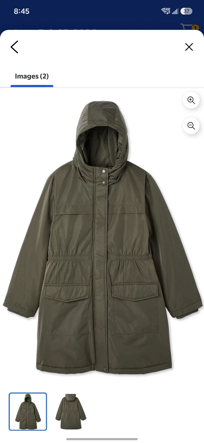 New George Girls' Hooded Long Parka Olive Size  XL (14-16)