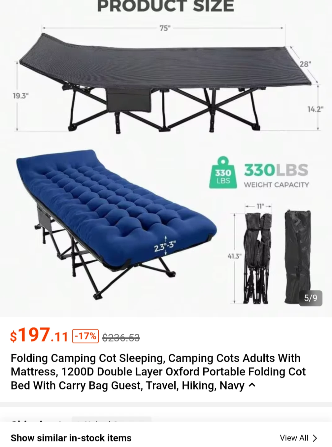 Folding Camping Cot with Mattress