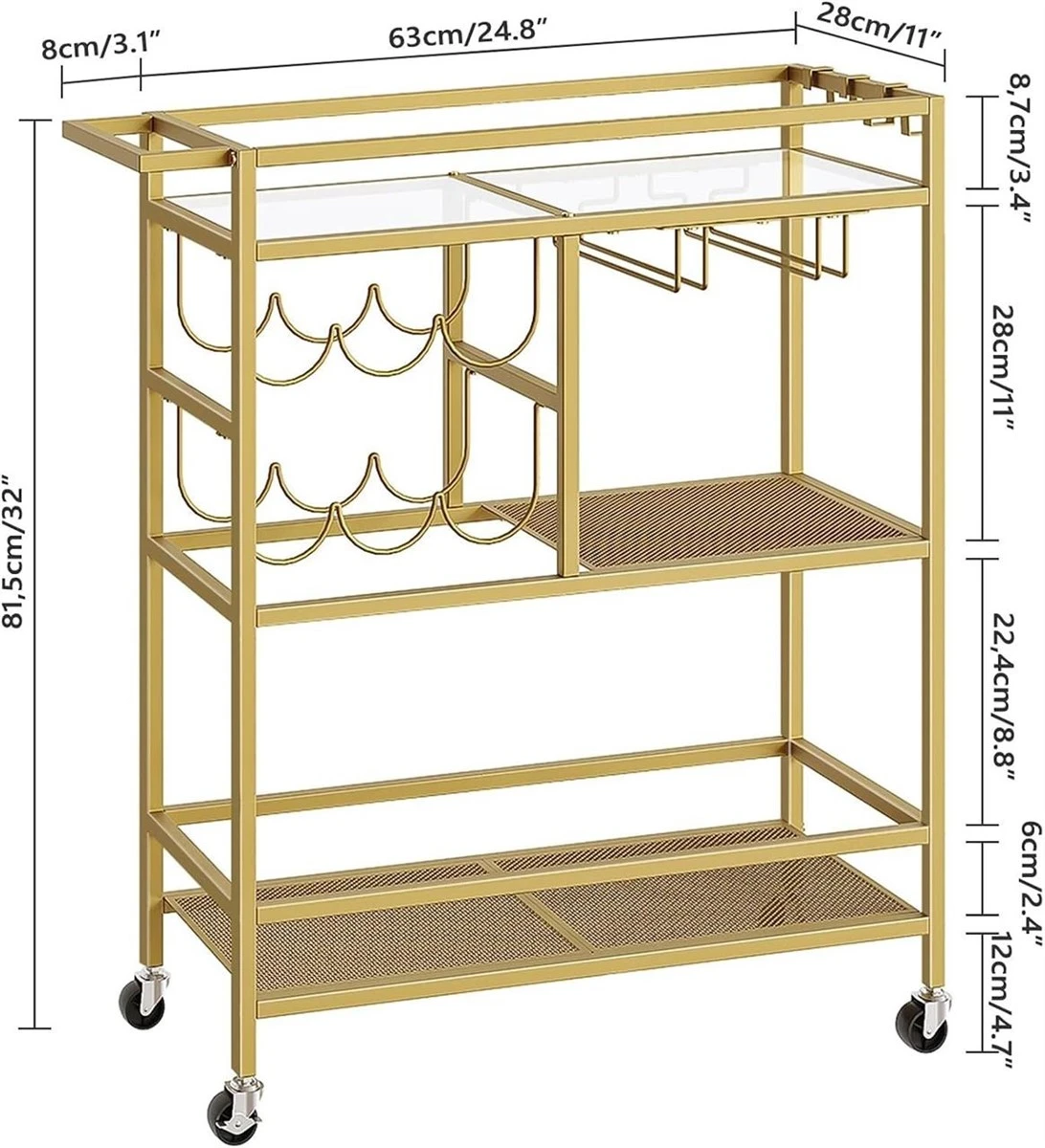 New<> Gold Metal Bar Cart with Wine Rack - photo 3