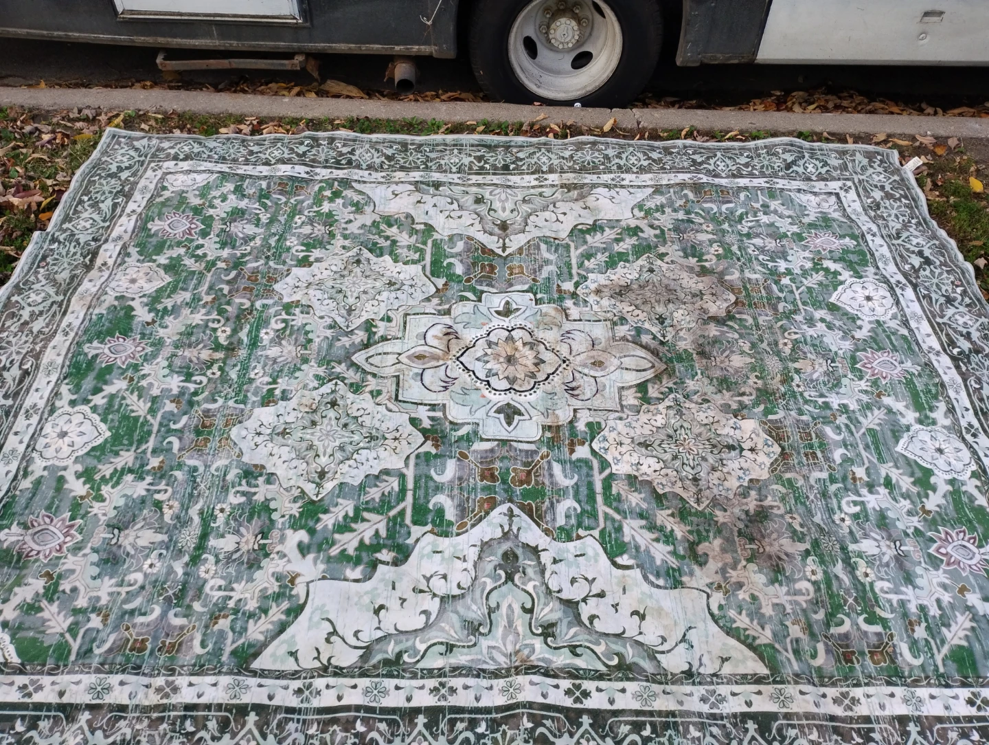 Green and white ornate area rug - photo 2