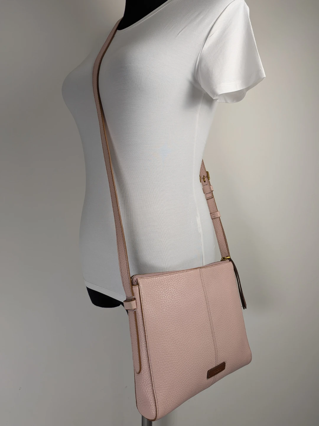 Fossil Jenna Crossbody Wild Rose Blush Pink Pebbled Leather