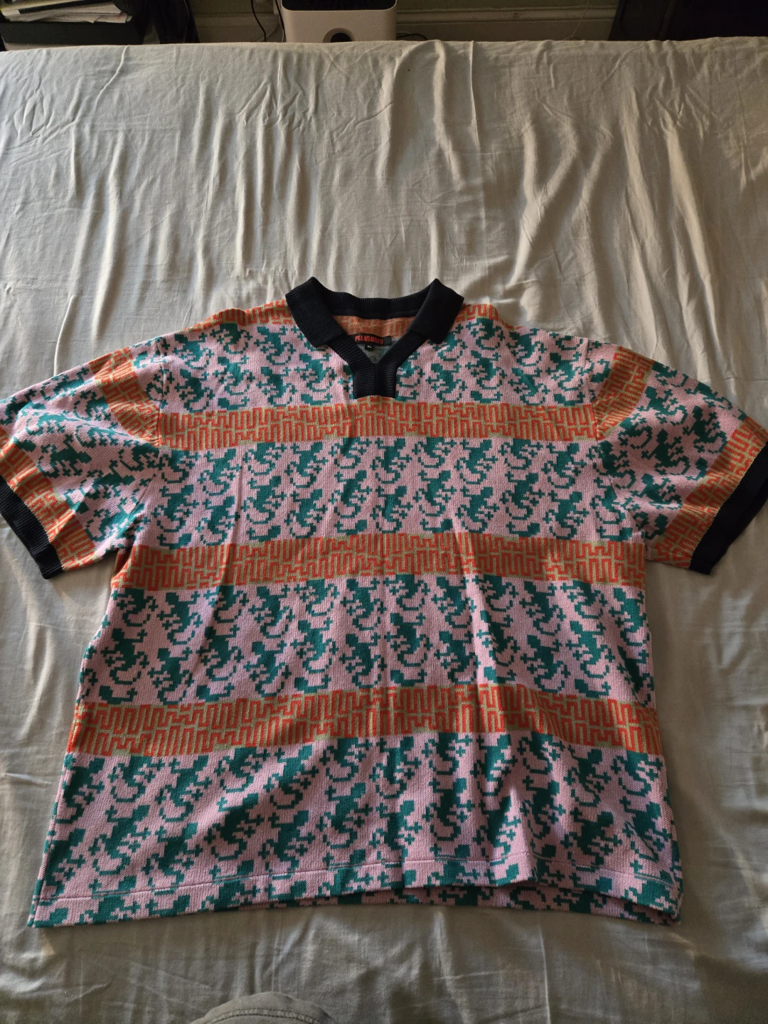 PLEASURES Short Sleeve Knit Polo Shirt