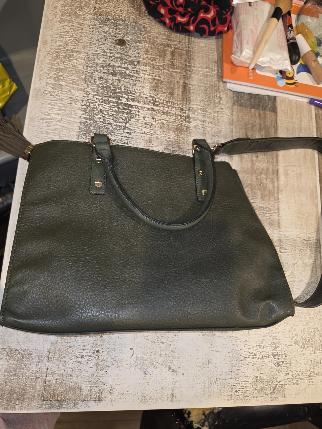 ALDO Olive Green Structured Satchel Tote Bag - photo 3