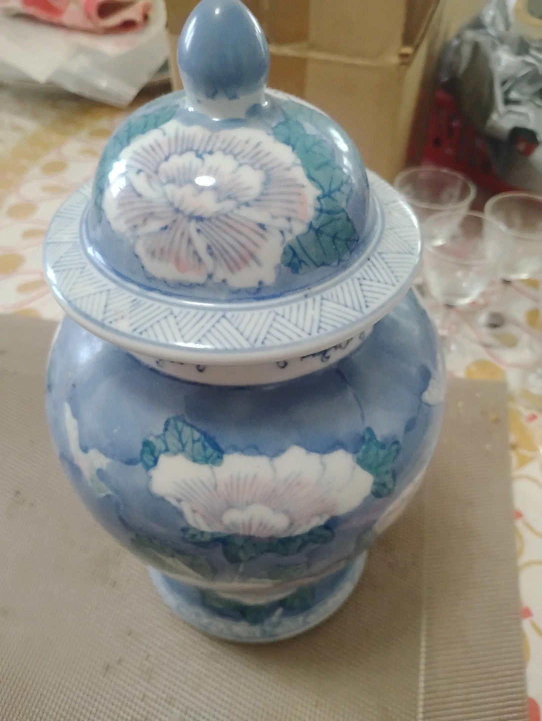 Blue and White Floral Ceramic Ginger Jar