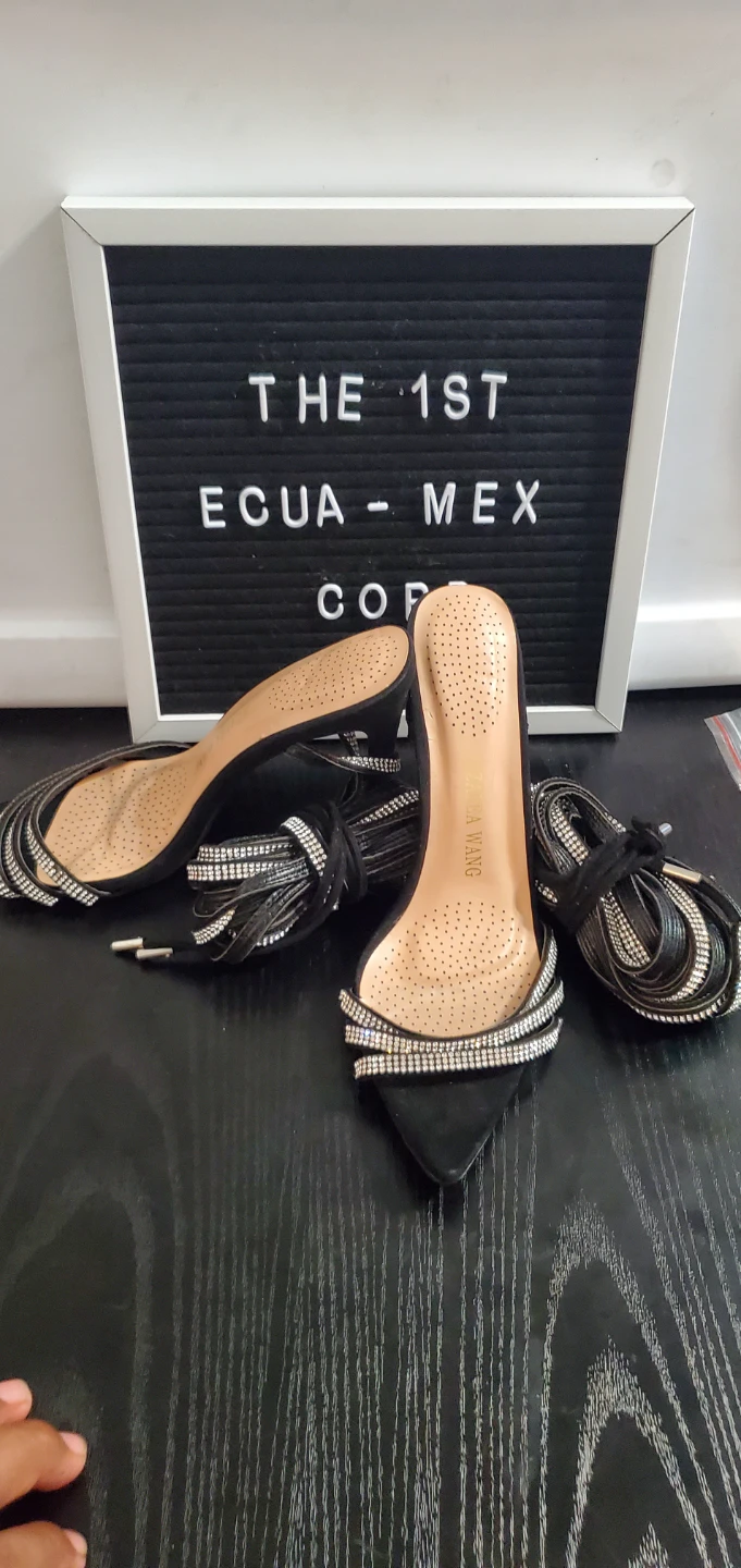 Azalea Wang Black Rhinestone Lace-Up Heels - photo 5
